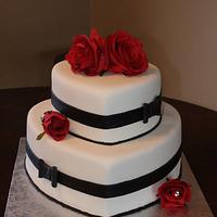 Black and white with red roses