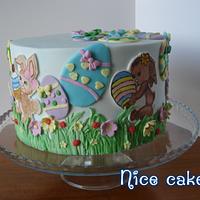 Easter cake with hand painting bunnies