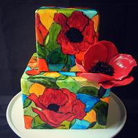 Red Poppy Stained Glass Cake