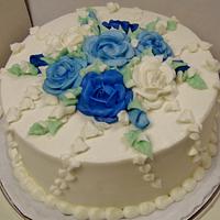 Blue buttercream rose cake