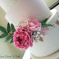 Pink Floral Bunting Wedding Cake