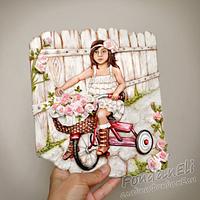 Girl with a bicycle (shabby-chic style)