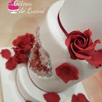 Ruby and white wedding cake 