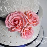 Wedding Cake with Coral Sugar Roses