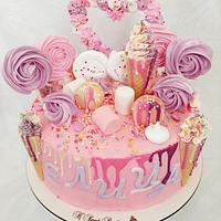 Pink candy sweet cake