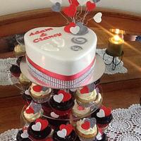 Heart with little feet Engagement cake & cupcakes