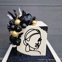 Lady Face Abstract Line Silhouette Cake