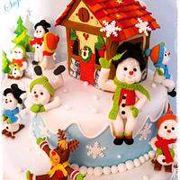 Christmas Cake with Snow men