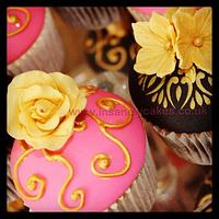 Passionate Pink, Gold and Black Bollywood Wedding Cake and Cupcake Tower!