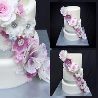 Purple cascade wedding cake