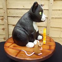 Cat catches mouse Happy Birthday Cake Topper - Pet themed Party Decoration  Supplies : Amazon.co.uk: Grocery
