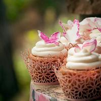 Flower and butterfly cupcakes