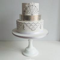 1920s white and silver leaf cake