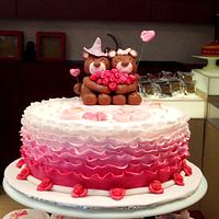 pink ombre cake with teddy bears