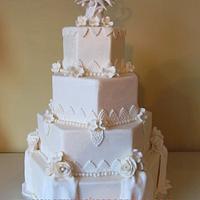 Hexagon Flowers & Drape Wedding Cake