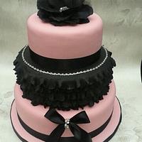Pink and black ruffle cake
