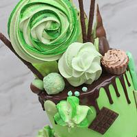 A mint and chocolate drip cake 