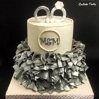Ivory and silver engagement cake 