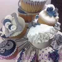 Vintage Navy Blue and White Cupcakes