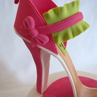 Lime green and Pink shoe on a 6 inch cake