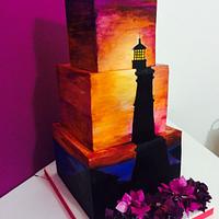 Hand painted lighthouse cake