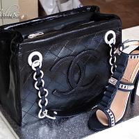 Chanel handbag cake with sugar shoe