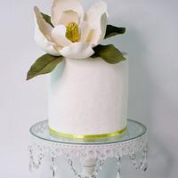 White Magnolia Flower Engagement Cake