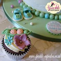 Two Peas in a Pod Christening Cake & Cupcakes
