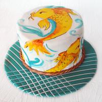 Hand Painted Koi Cake