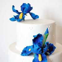 wedding cake with blue irises