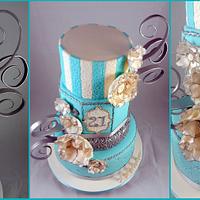 Tiffany blue, White and Silver Sequin 21st Cake