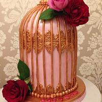 Golden vintage birdcage with Roses 