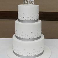 Simple Silver and White Wedding Cake