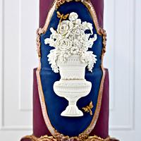 Burgundy, Navy, Gold Bas Relief Wedding Cake