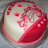 White, Burgundy & Pink Applique Birthday Cake