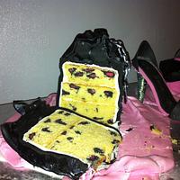 juicy inspired handbag and shoe cake with pink leopard print inside