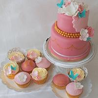 Floral Cake and Cupcakes