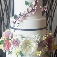 Twigs and Flowers Wedding Cake