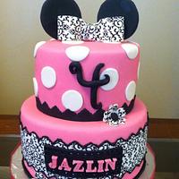 Damask Minnie Mouse Birthday Cake