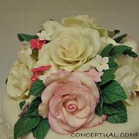 Roses and Scrolls Wedding Cake