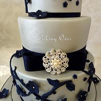 Silver and Navy Wedding Cake