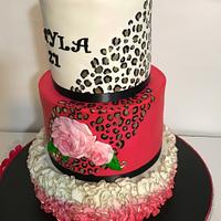 21st birthday cake with cheetah print