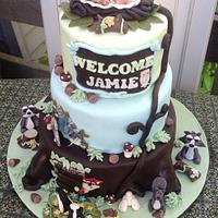 Woodland animal baby shower cake