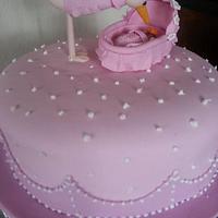 Baby and stork baby shower cake
