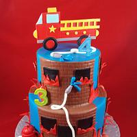 Fire Truck & firehouse cake