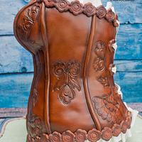 Western Tooled Leather Standing Corset Cake with matching stiletto