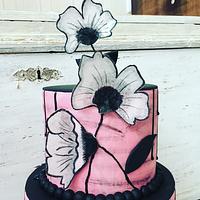 Black & pink  paper flower cake