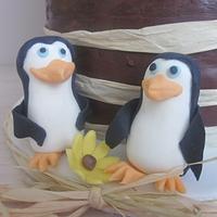 Tractor and penguins cake