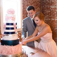 Blush pink and Navy blue wedding cake