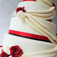 4 Tier Ivory, Red and Black Swag.